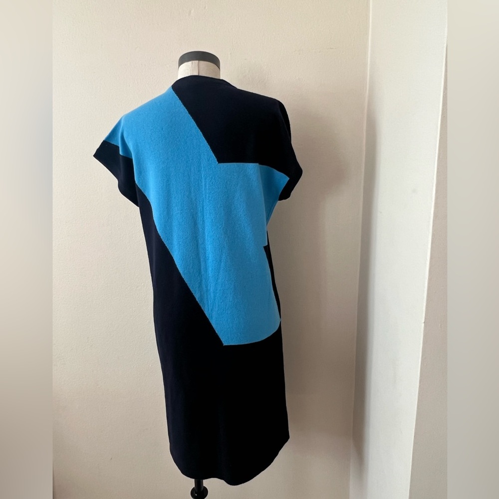 Hermès Paris Navy & Turquoise Cashmere Color Block Shift Dress Size 38 / US 6 - Picture 3 of 5